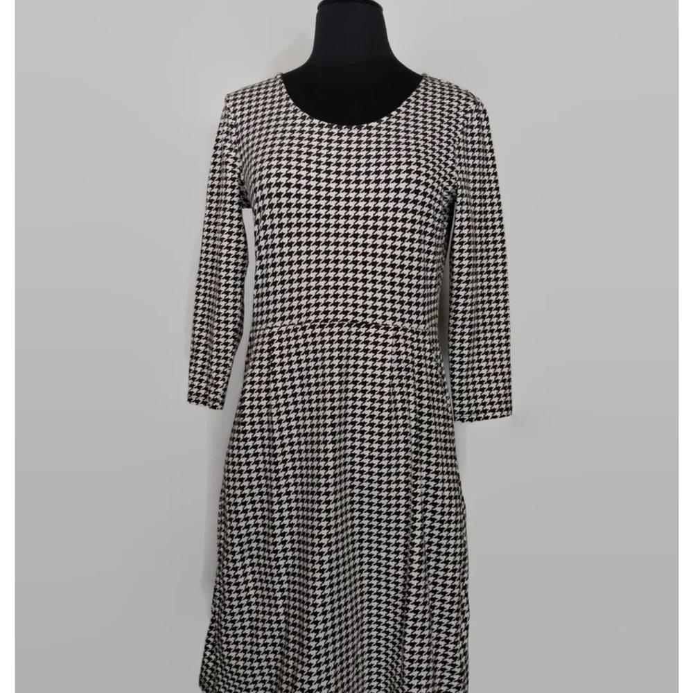 Lands End Long Sleeve Houndstooth Round Neck A-Line Dress Size Large 14-16